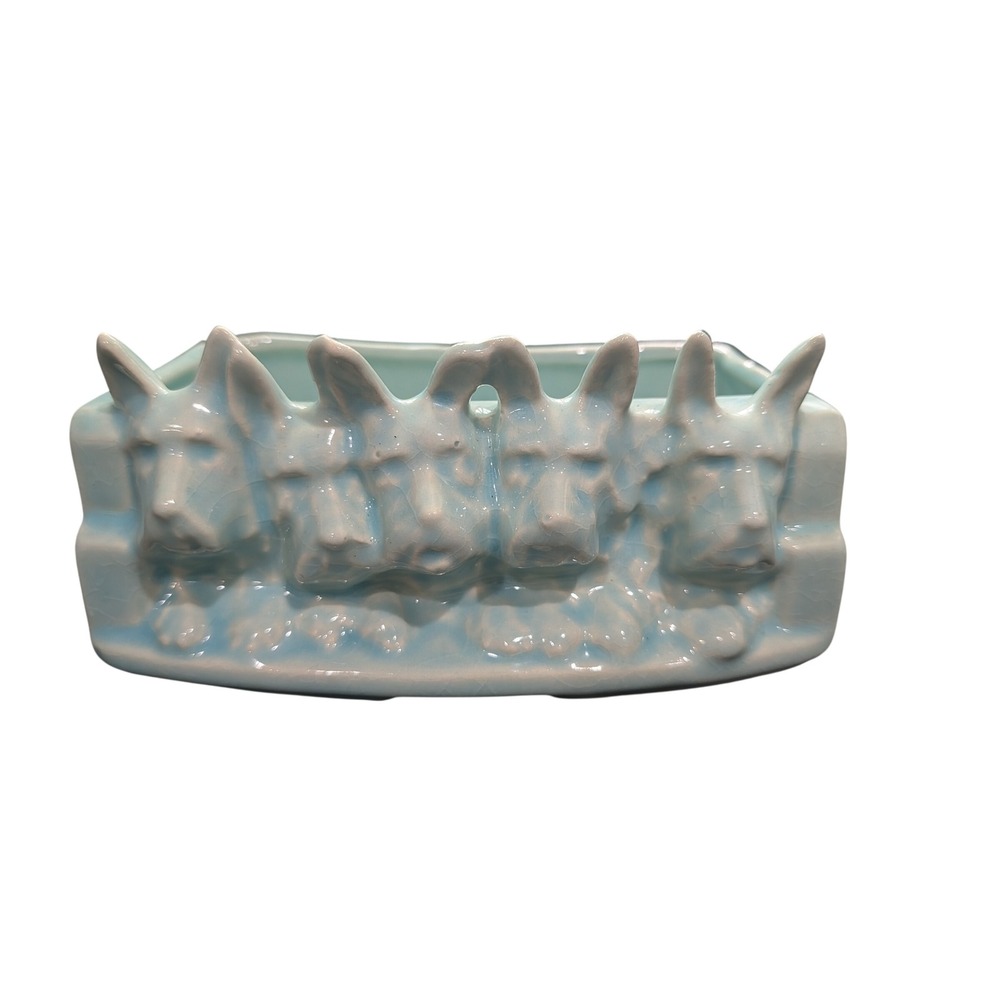 VTG McCoy Pottery Aqua Blue 5 Scottie Dogs Fence Planter Mid Century Cottagecore